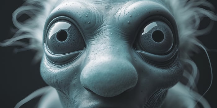 A close up of a strange looking alien with a big nose and eyes photo