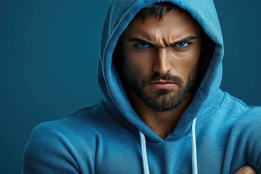Resilient Power The Muscular Male in Blue Hoodie photo
