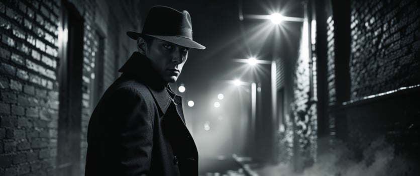 A man in a hat and coat standing in an alley photo