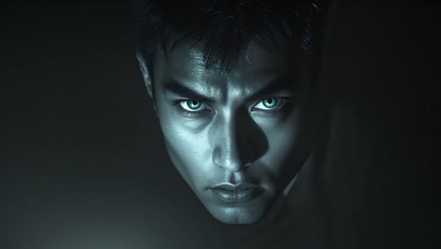 Intense focus determined gaze piercing through night Clarity and vision illuminated photo