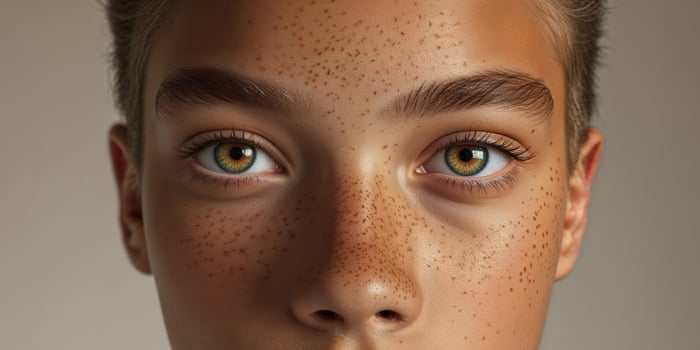 A close up of a young boy with freckles photo