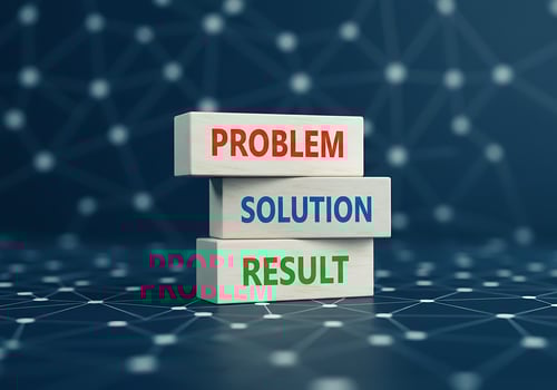 The words problem solution result on a stack of blocks photo