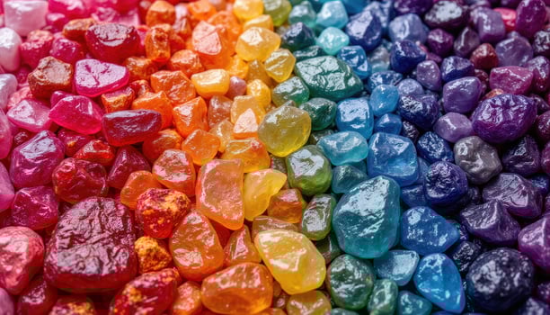 Background of bright colorful stones, high detail, natural mineral textures, abstract vibrant composition, close up photo style