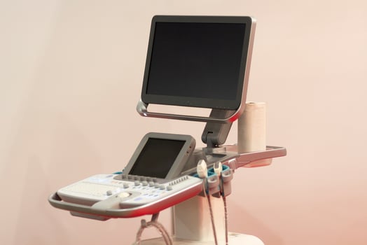 Modern medical ultrasound scanner in the exhibition hall photo