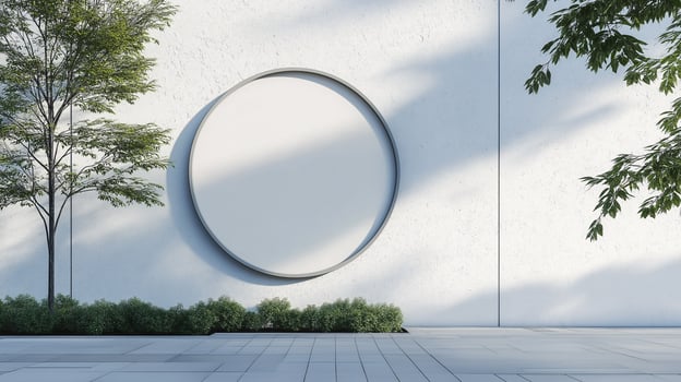 Minimalist Outdoor Circular Frame on White Wall photo