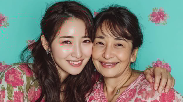 Japanese Mother and Daughter Bond, Daughter Hugging Her Mother photo