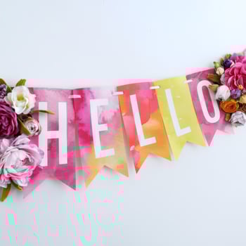 Colorful Hello banner with floral decorations photo