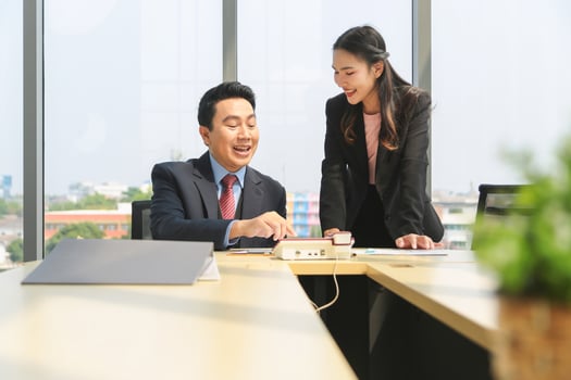 Professional business meeting in modern office environment, Asian businesspeople meeting in office photo