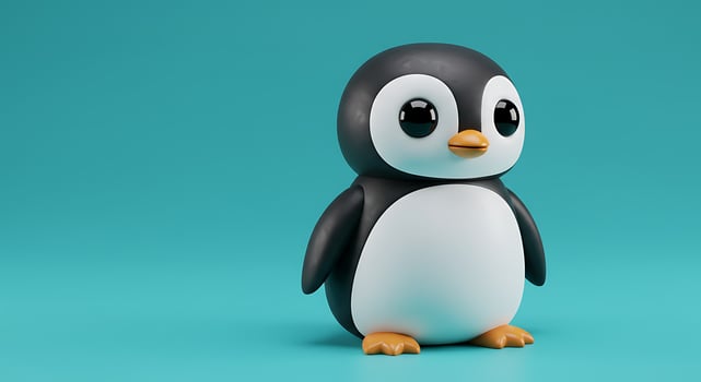 A toy penguin on a blue background photo