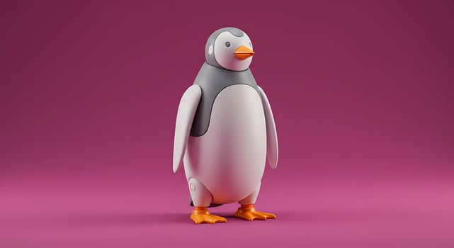 A penguin is standing on a pink background photo