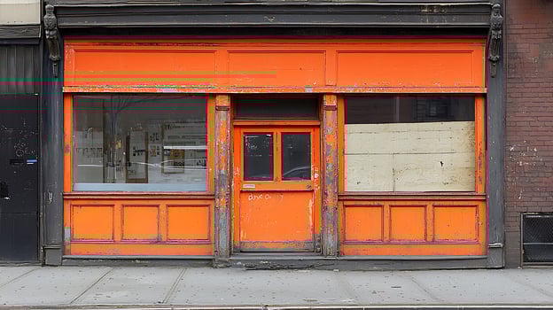 A Vibrant Orange Storefront in Urban Decay Architectural Details and Textures. photo