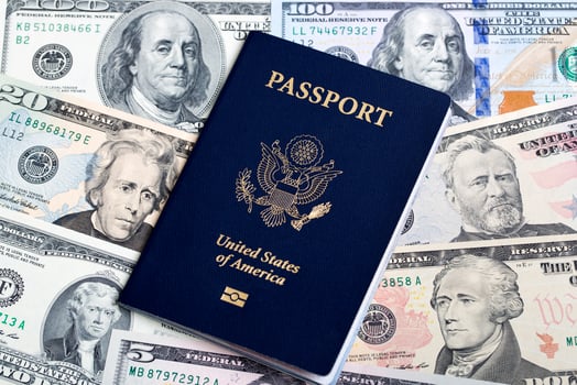 American passport on a US dollar photo