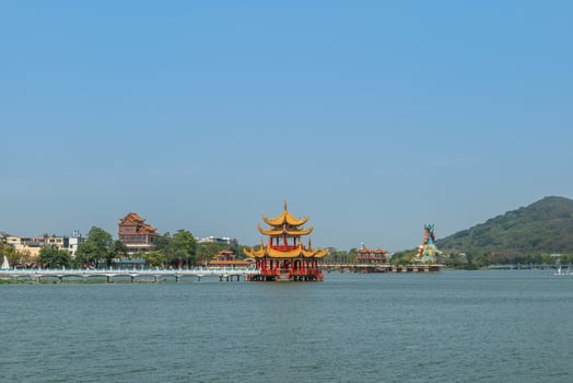Scenery of Wuli Pavilion and Lotus Pond located in Kaohsiung City, Taiwan photo