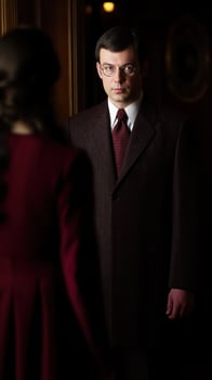 Businessman wearing glasses meeting a woman in a dark room photo
