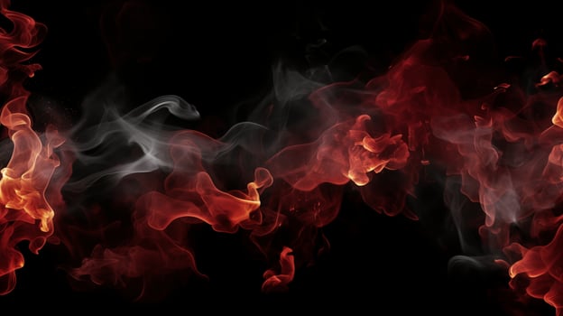 Red flames and dark smoke on black background. photo