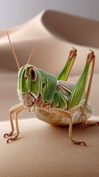 A grasshopper is standing on top of a sand dune photo