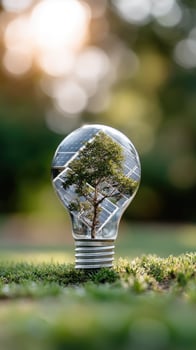Green energy concept with tree inside light bulb photo