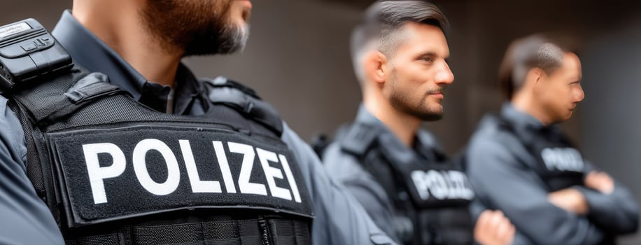 Three police officers standing in front of each other photo