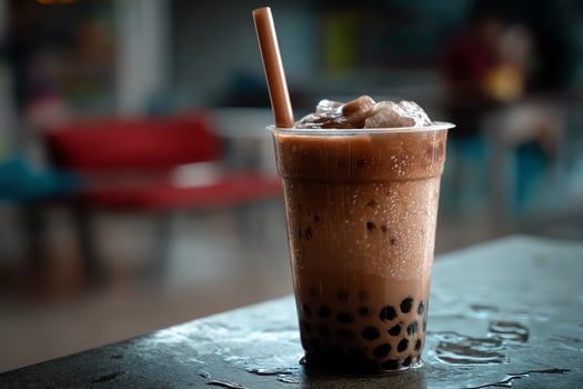 Refreshing iced chocolate bubble tea with tapioca pearls. photo