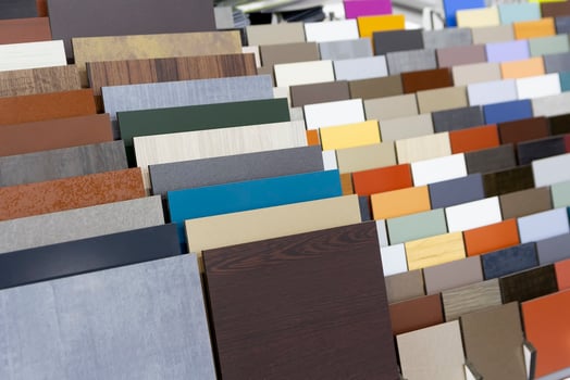 Samples of composite materials for the ventilated facades in showroom photo