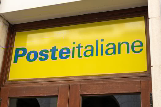 Venice, Italy - April 20 2025 Poste Italiane sign on entrance to national post office in historic city photo