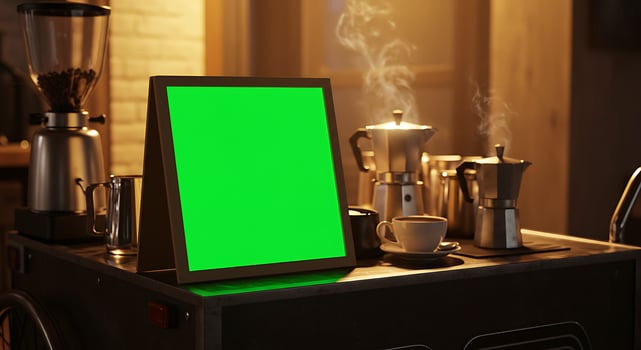 Green Screen Mockup. Coffee Shop Atmosphere photo