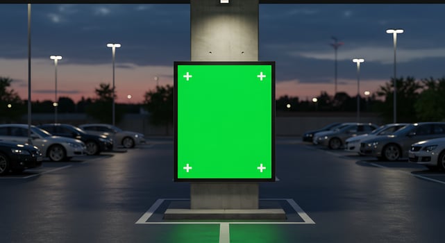Green Screen Mockup. Advertisement in a Night Parking Lot photo