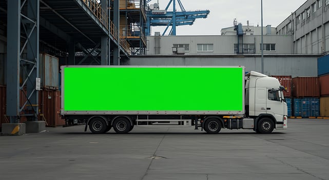 Green Trailer Truck at the Port photo