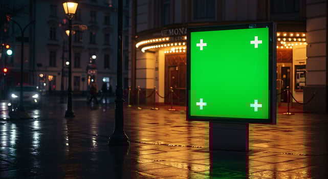 Green Screen Billboard at Night in City photo
