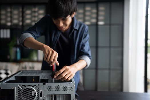 IT Engineer installing Hardware Equipment Development Facility Engineer Maintenance computer Motherboard Electronic repair technology business photo