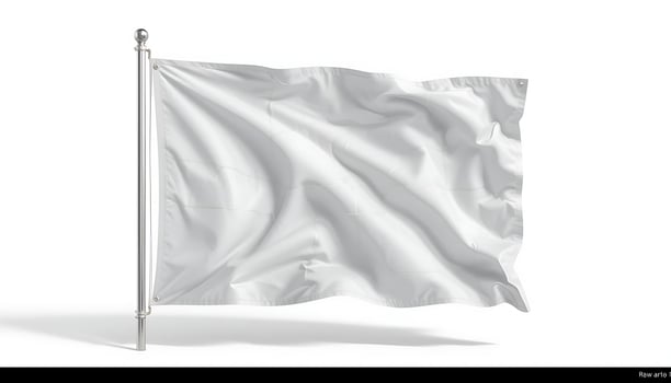 White Flag Waving on Pole Mockup Against Clean White Backdrop photo