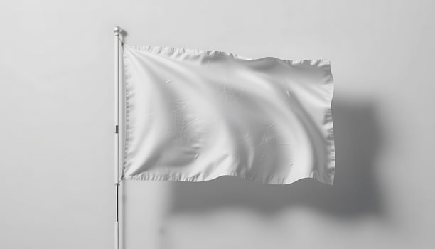 White Blank Flag Waving on Pole for Mockup, Isolated on White photo