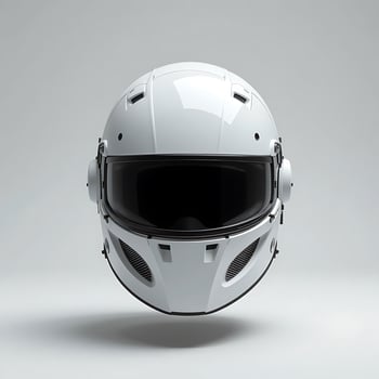 Futuristic White Helmet with Dark Visor Floating on Light Background photo