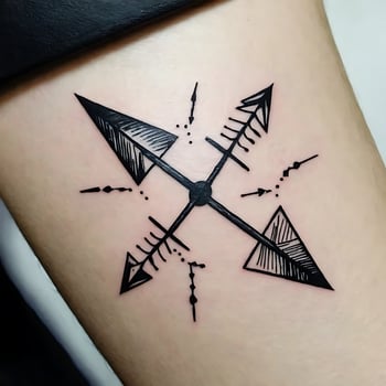 Arrow Compass Tattoo Design on Arm Skin with Black Ink photo