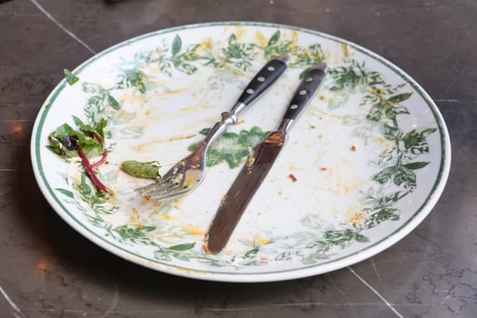 Plate with remnants of a meal after dining at a restaurant photo