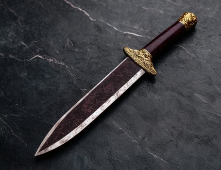 Ornate dagger on a dark marble surface photo