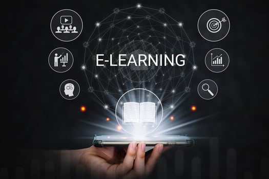 E-learning online in the digital age Knowledge education and Training Seminar Personal Development and Professional growth. Concepts of increasing knowledge and self-development. photo