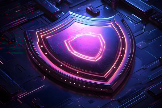 Futuristic Shield with Neon Lights for Cybersecurity and Technology Designs photo