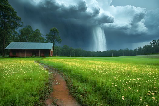 Dramatic Storm Approaching Over Verdant Pasture with Rustic Barn photo