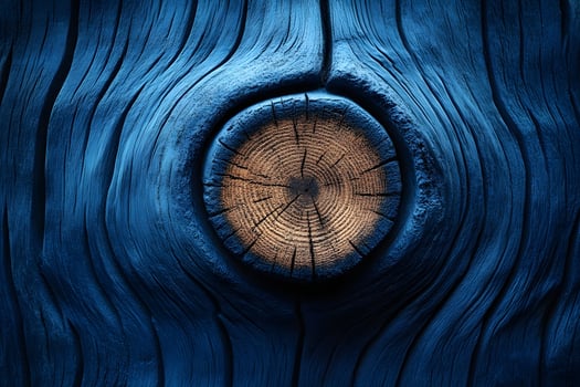 Blue Textured Wooden Surface with Central Knot for Nature and Design Concepts photo