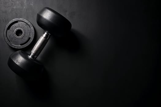 Black Dumbbell Weight Plate Fitness Gym Workout Strength Exercise Muscle Bodybuilding Train photo