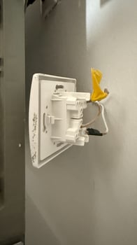 Disconnected white electrical outlet, home safety check, maintenance, repair for safety, energy management, interior upgrade solution concept photo