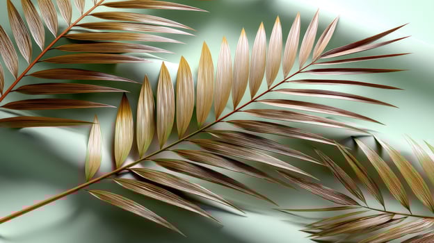 Palm leaves on a green background photo