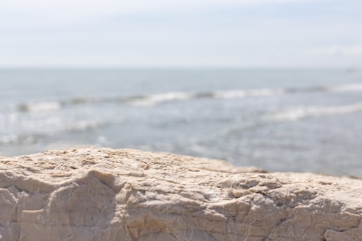 Textured Coastal Rock with Sea in Background photo