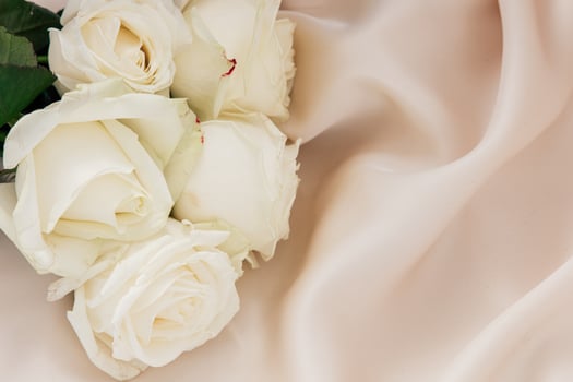 White roses on silk create a serene ambiance for a special occasion photo