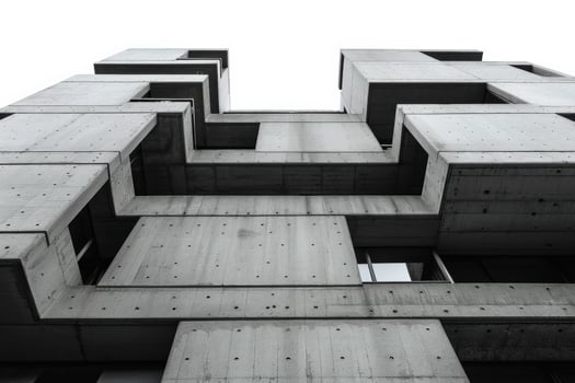 Brutalist apartment building with stark architectural details photo