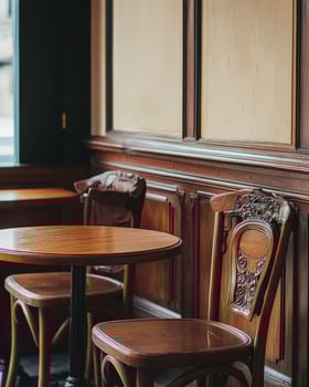 Wooden Table and Ornate Chairs in a Cozy Cafe photo