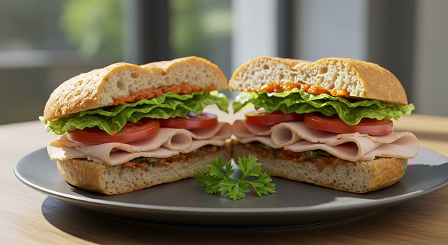Fresh Sandwich Presented with Upscale, Photorealistic Composition photo