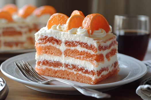 Delectable Orange Cream Layer Cake Slice for Culinary Art and Dessert Design photo
