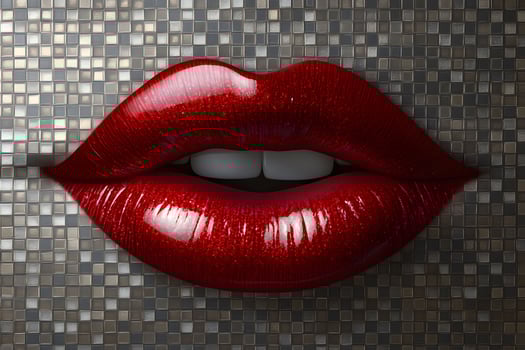 Glamorous Ruby Red Lips on Metallic Mosaic Background for Chic Decor photo